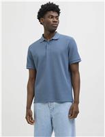 JACK & JONES Cotton Blend Waffle Textured Polo Shirt Blue