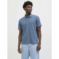 JACK & JONES Cotton Blend Waffle Textured Polo Shirt Blue