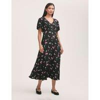Floral V-Neck Angel Sleeve Midi Tea Dress
