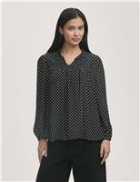 Kiya Crepe Spot Print Tie Neck Blouse