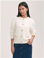 Pure Cotton Crew Neck Button Front Cardigan