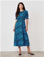 Crepe Animal Print Midi Tea Dress