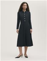 Crepe Textured Midi Shirt Dress