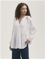 Cotton Rich Chiffon Paisley Shirred Blouse