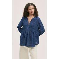 Finery London Cotton Rich Chiffon Paisley Shirred Blouse Navy