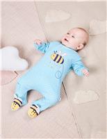 Pure Cotton Spot Bee Applique Zip Sleepsuit (0-12 Mths)