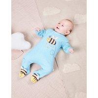 JoJo Maman Bb Pure Cotton Spot Bee Applique Zip Sleepsuit (0-12 Mths) Blue Mix