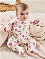 Pure Cotton Ribbed Fruit Sleepsuit (0-12 Mths)