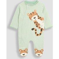 JoJo Maman Bb Pure Cotton Striped Tiger Sleepsuit (0-12 Mths) Green Mix