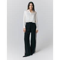 Satin Side Stripe Drawstring Wide Leg Trousers