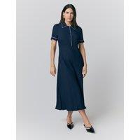 Crepe Piping Detail Midi Shirt Dress