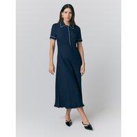 Crepe Piping Detail Midi Shirt Dress