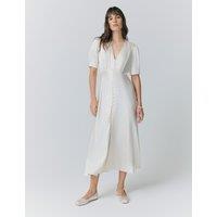 Ghost Satin V-Neck Button Through Midaxi Tea Dress Ivory