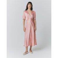 Ghost Satin V-Neck Button Through Midaxi Tea Dress Light Pink