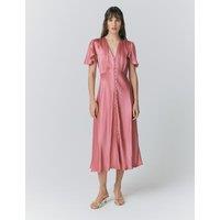 Satin V-Neck Angel Sleeve Midi Tea Dress