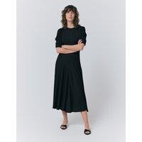 Crepe Round Neck Puff Sleeve Midi Tea Dress