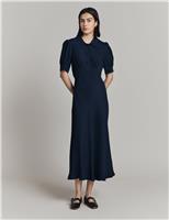 Crepe Puff Sleeve Midi Tea Dress
