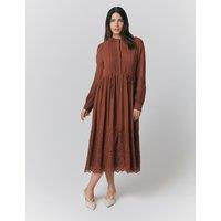 Ghost Georgette Broderie Pleated Midi Smock Dress Red