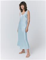 Ghost Satin Midi Slip Skirt Light Blue