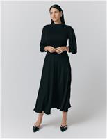 Crepe Crew Neck Midaxi Tea Dress