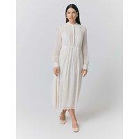Ghost Georgette Broderie Pleated Midi Smock Dress Ivory