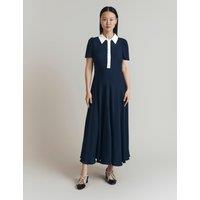 Satin Contrast Collar Midi Shirt Dress