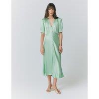 Ghost Satin V-Neck Button Through Midaxi Tea Dress Light Green