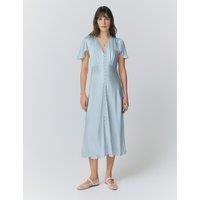 Ghost Satin V-Neck Angel Sleeve Midi Tea Dress Light Blue