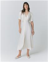 Satin V-Neck Button Through Midaxi Tea Dress