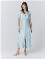 Satin V-Neck Button Through Midaxi Tea Dress