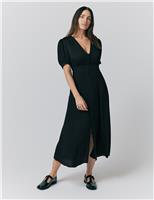 Crepe V-Neck Button Detail Midaxi Tea Dress