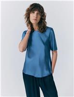 Ghost Satin Short Sleeve T-Shirt Top Navy