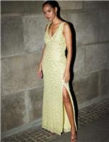 Metallic Animal Print V-Neck Maxi Slip Dress