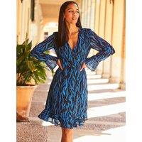SOSANDAR Animal Print V-Neck Mini Wrap Dress Blue Mix