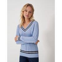Pure Cotton Cable Knit V-Neck Cricket Jumper