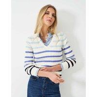 Cotton Rich Striped Cable Knit V-Neck Jumper