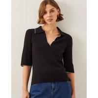 Collared V-Neck Contrast Trim Jumper
