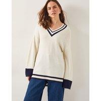 Textured V-Neck Jumper with Wool