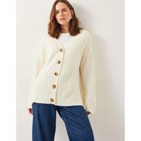 Textured V-Neck Cardigan with Wool