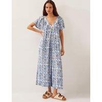 Monsoon Printed V-Neck Wide Leg Jumpsuit Blue