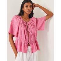 Pure Cotton Textured Tie Front Top