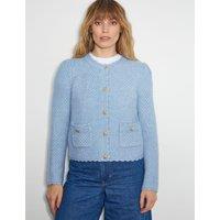 Textured Scallop Edge Cropped Cardigan