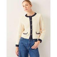 Cotton Rich Textured Collarless Knitted Jacket