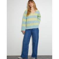 Striped V-Neck Jumper with Wool