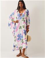 Floral V-Neck Beach Cover Up Kaftan