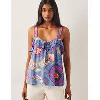 Floral Print Tie Front Frill Detail Cami Top