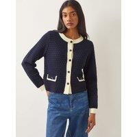 Cotton Rich Textured Collarless Knitted Jacket