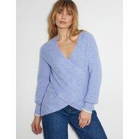 Textured V-Neck Mock Wrap Jumper