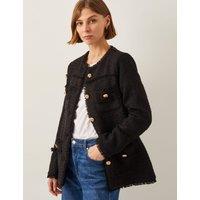 Tweed Textured Collarless Blazer