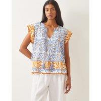 Monsoon Printed V-Neck Top Blue